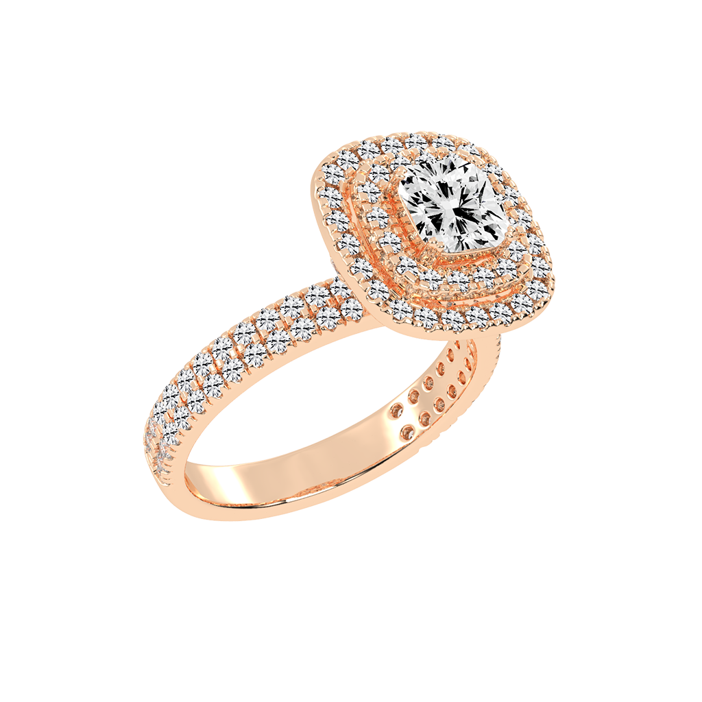 Cushion cut Pave Lab Grown Diamond Engagement Ring with vintage double halo setting