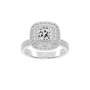 Cushion cut Pave Lab Grown Diamond Engagement Ring with vintage double halo setting