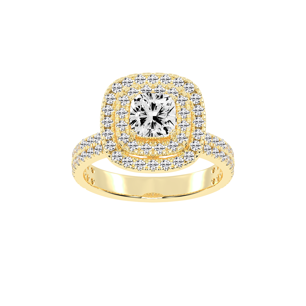 Cushion cut Pave Lab Grown Diamond Engagement Ring with vintage double halo setting