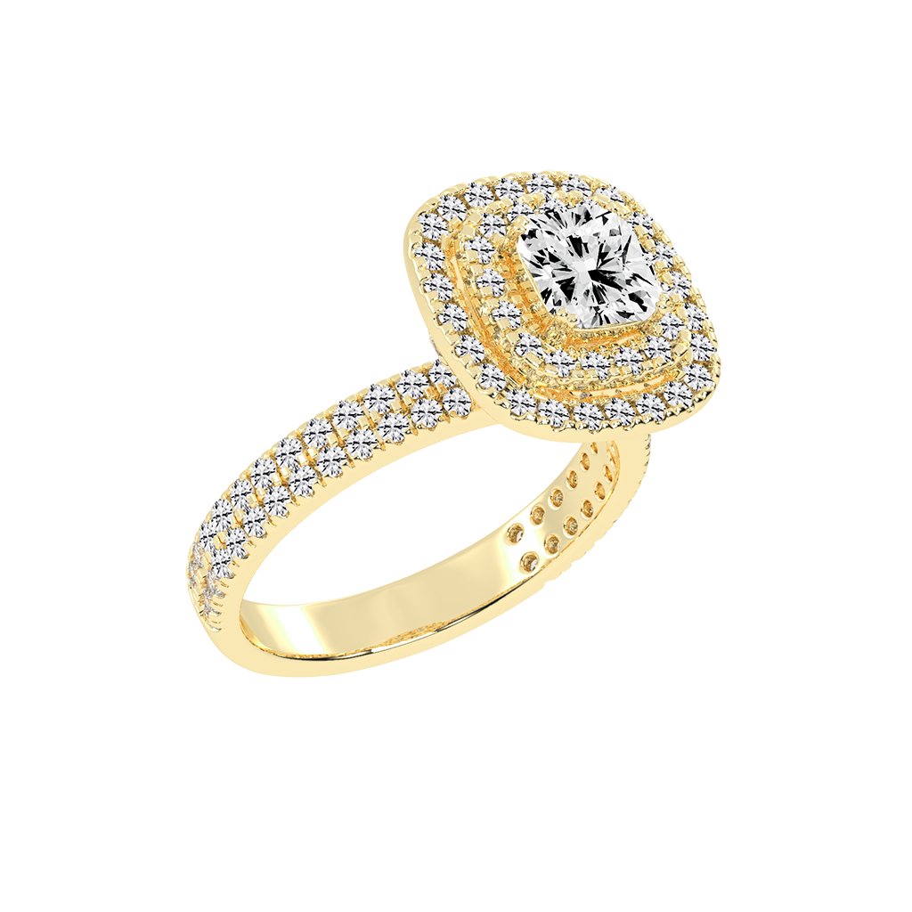 Cushion cut Pave Lab Grown Diamond Engagement Ring with vintage double halo setting