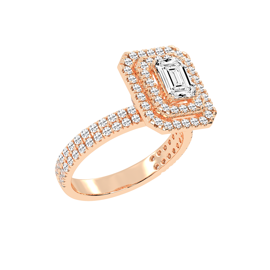 Emerald cut Pave Lab Grown Diamond Engagement Ring with vintage double halo setting