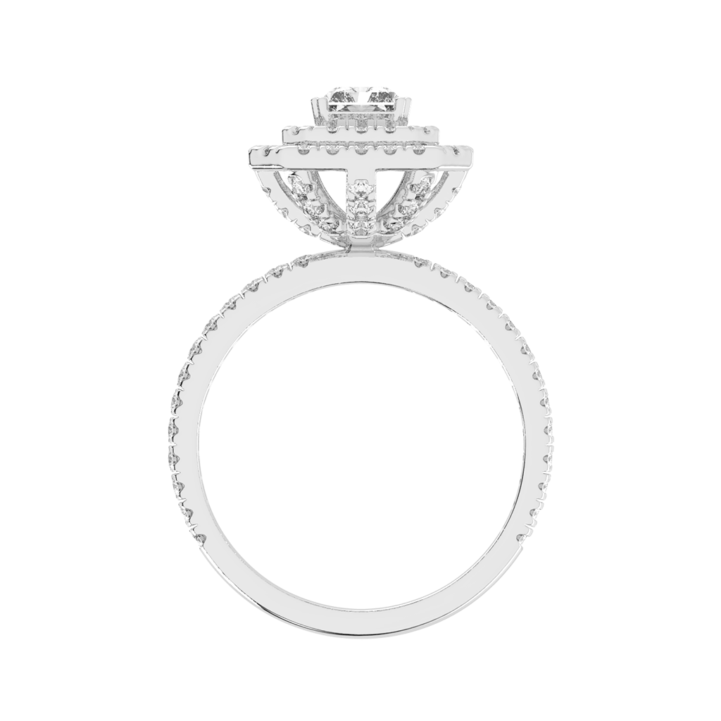 Emerald cut Pave Lab Grown Diamond Engagement Ring with vintage double halo setting