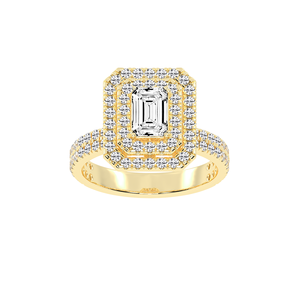 Emerald cut Pave Lab Grown Diamond Engagement Ring with vintage double halo setting