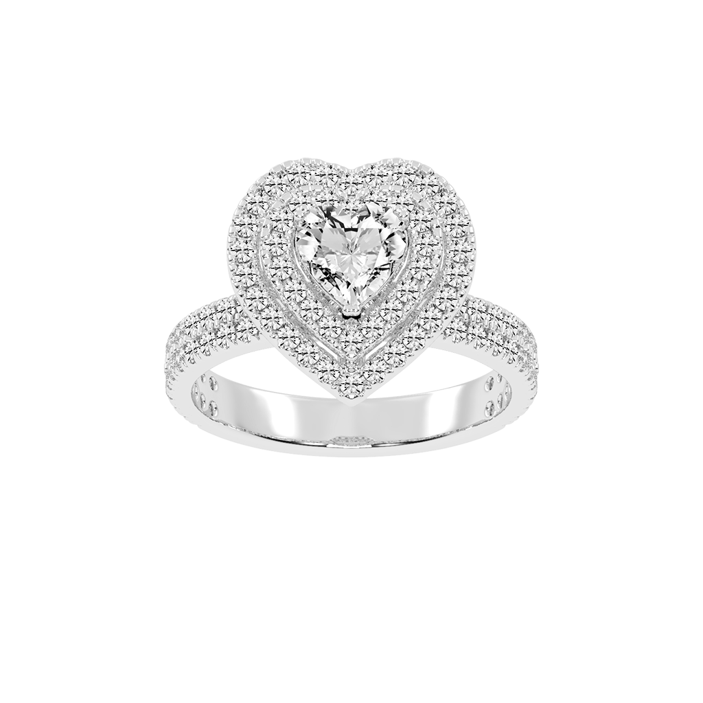 Heart cut Pave Lab Grown Diamond Engagement Ring with vintage double halo setting