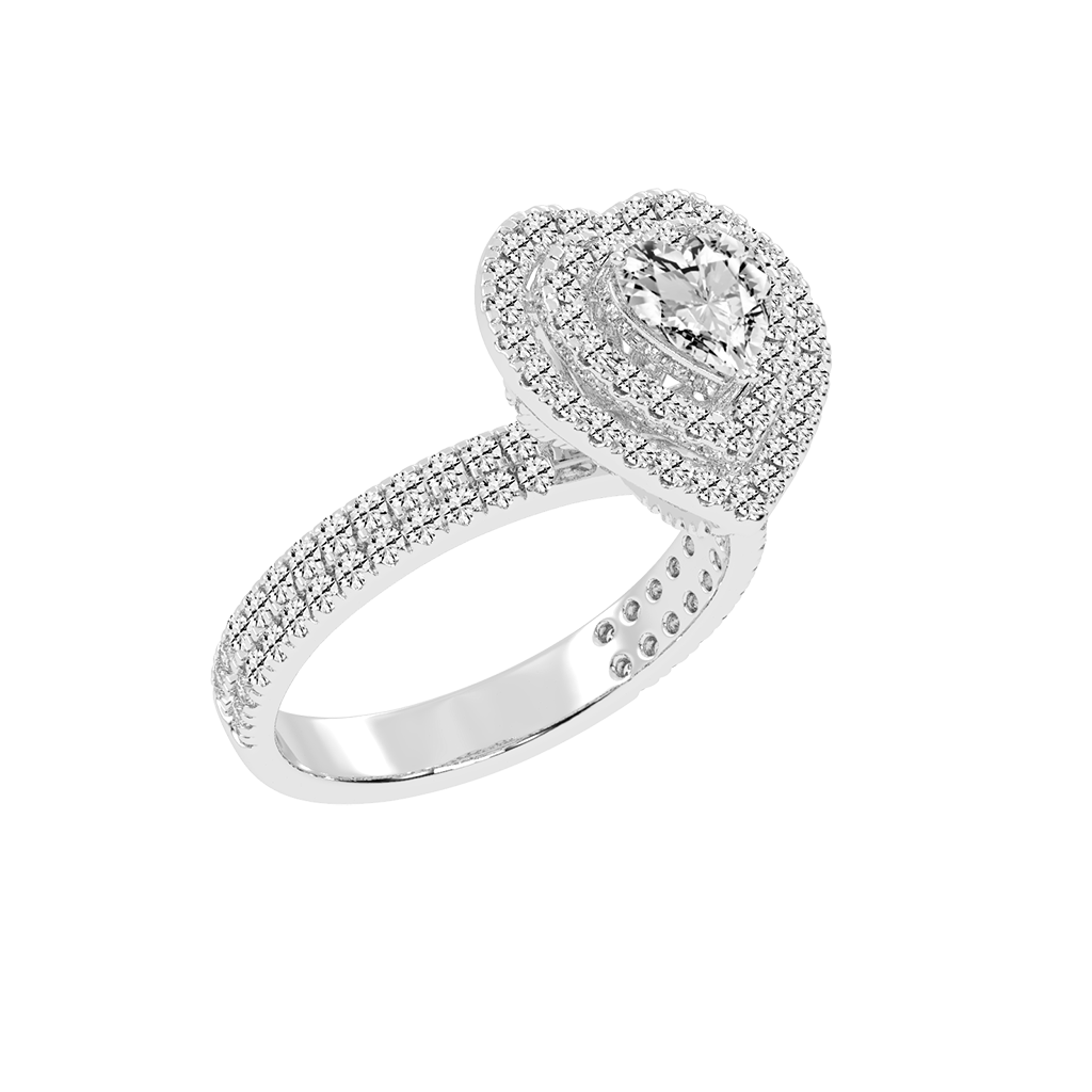 Heart cut Pave Lab Grown Diamond Engagement Ring with vintage double halo setting