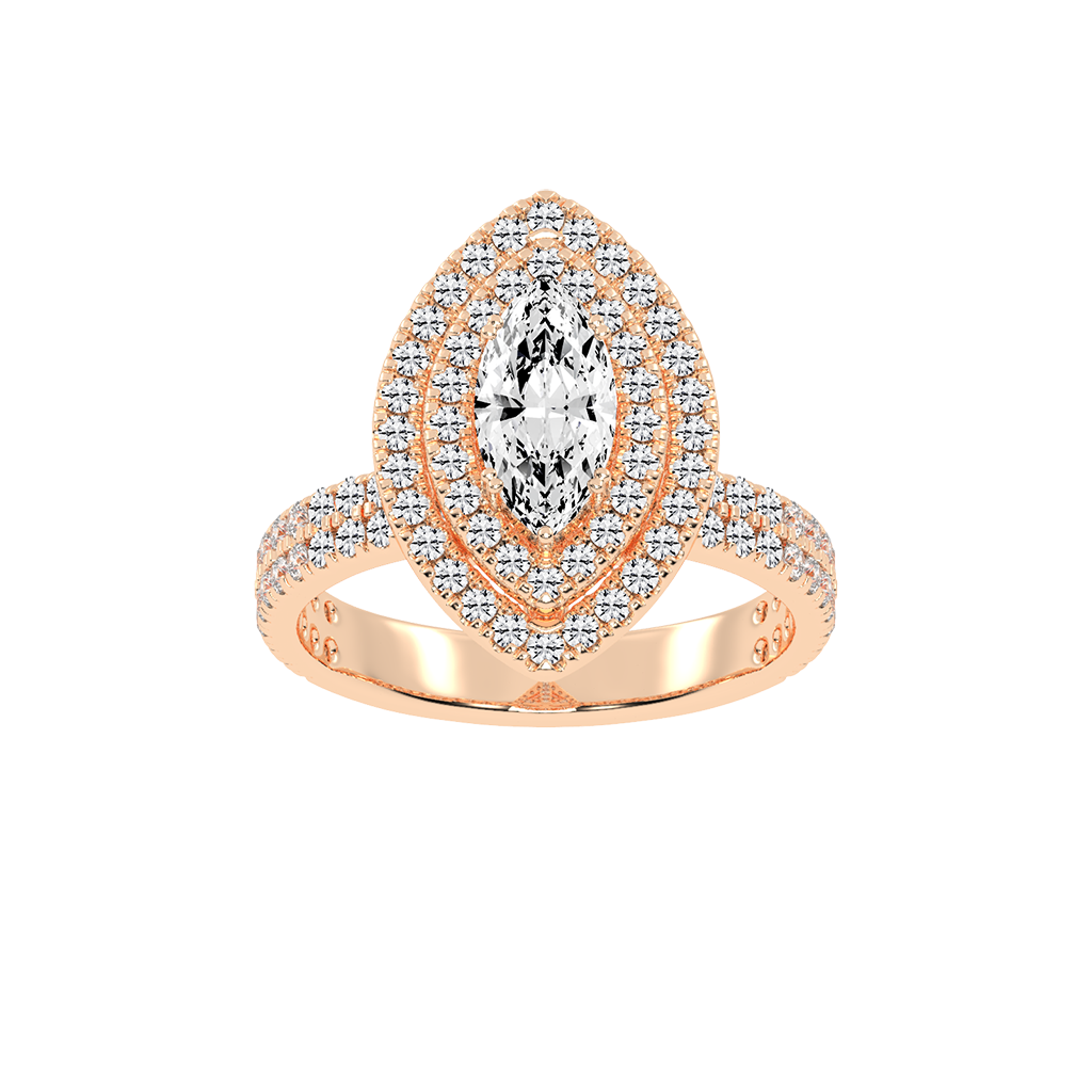 Marquise cut Pave Lab Grown Diamond Engagement Ring with vintage double halo setting