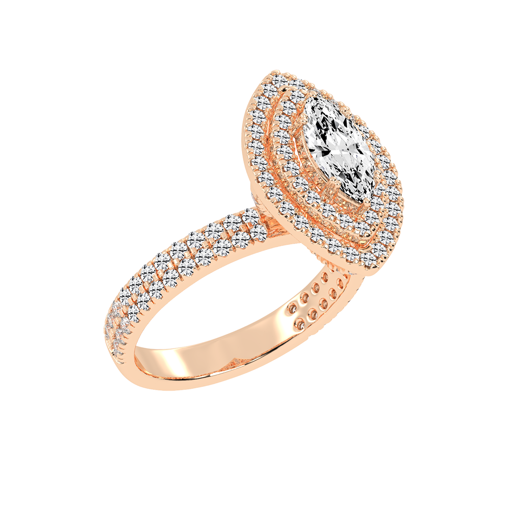 Marquise cut Pave Lab Grown Diamond Engagement Ring with vintage double halo setting