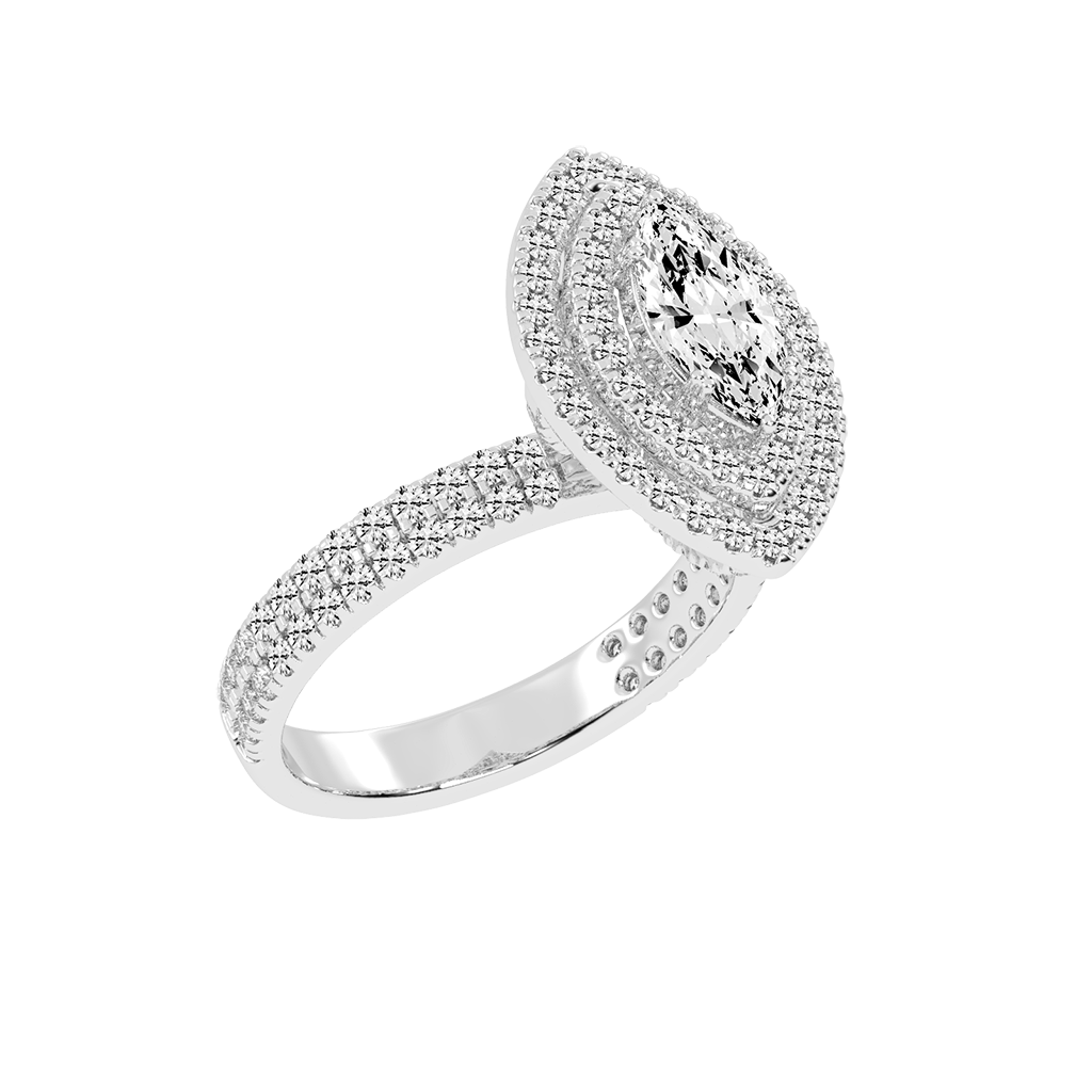 Marquise cut Pave Lab Grown Diamond Engagement Ring with vintage double halo setting