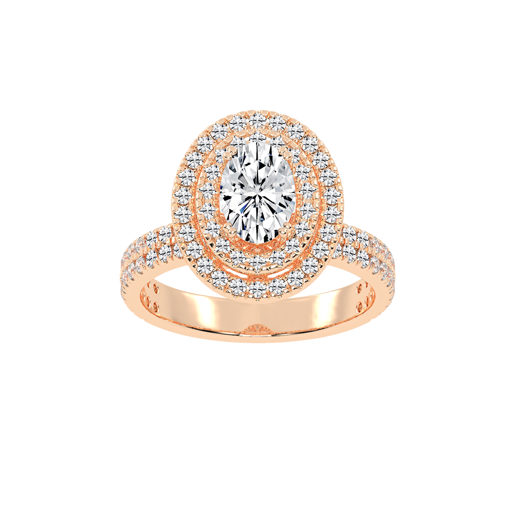 Oval cut Pave Lab Grown Diamond Engagement Ring with vintage double halo setting