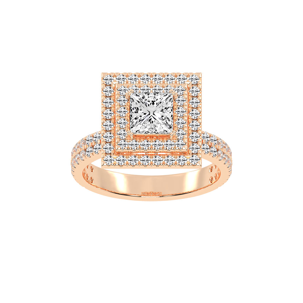 Princess cut Pave Lab Grown Diamond Engagement Ring with vintage double halo setting