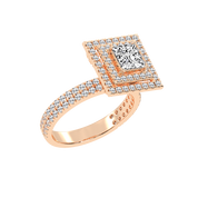 Princess cut Pave Lab Grown Diamond Engagement Ring with vintage double halo setting