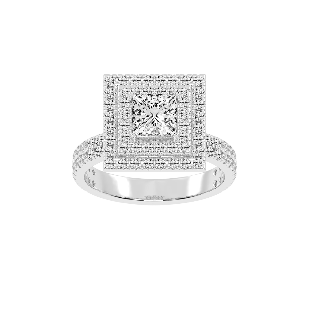 Princess cut Pave Lab Grown Diamond Engagement Ring with vintage double halo setting