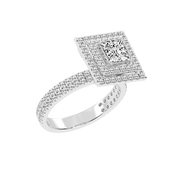 Princess cut Pave Lab Grown Diamond Engagement Ring with vintage double halo setting