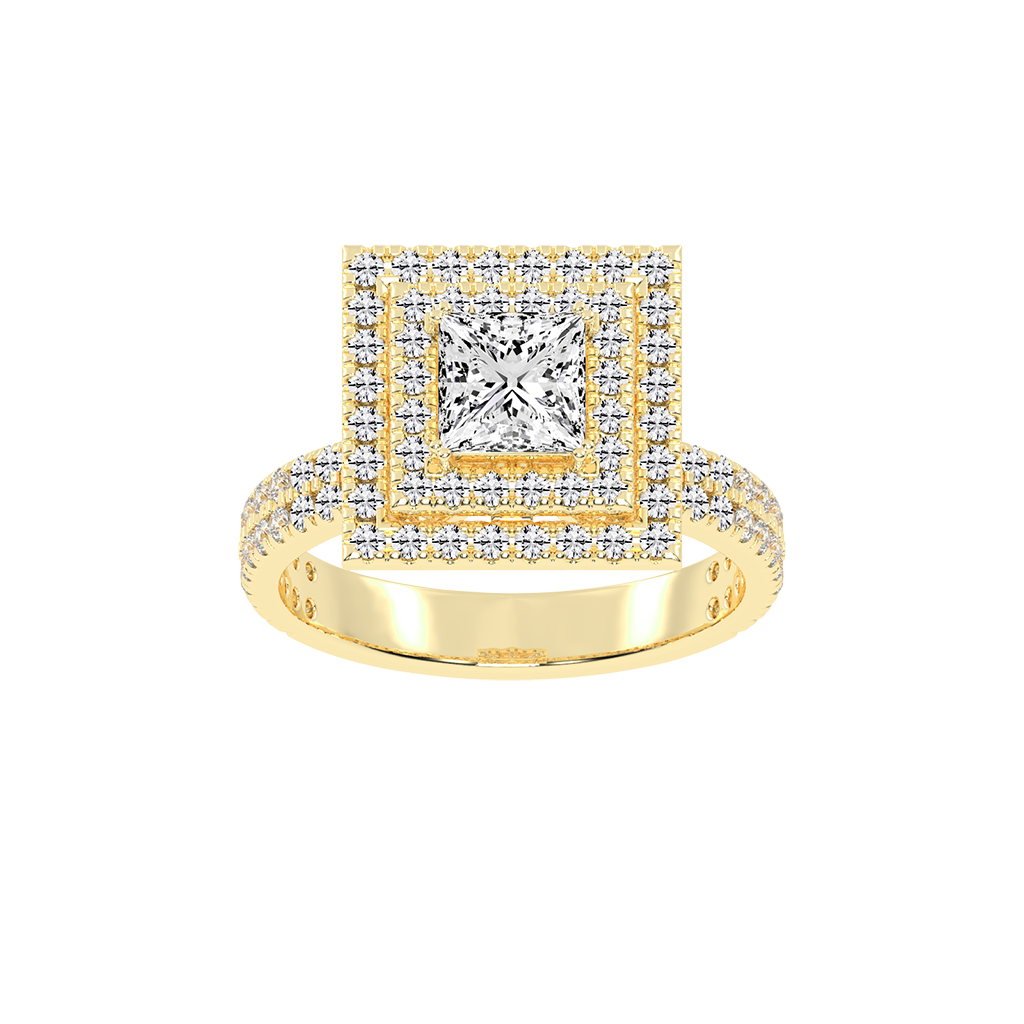 Princess cut Pave Lab Grown Diamond Engagement Ring with vintage double halo setting