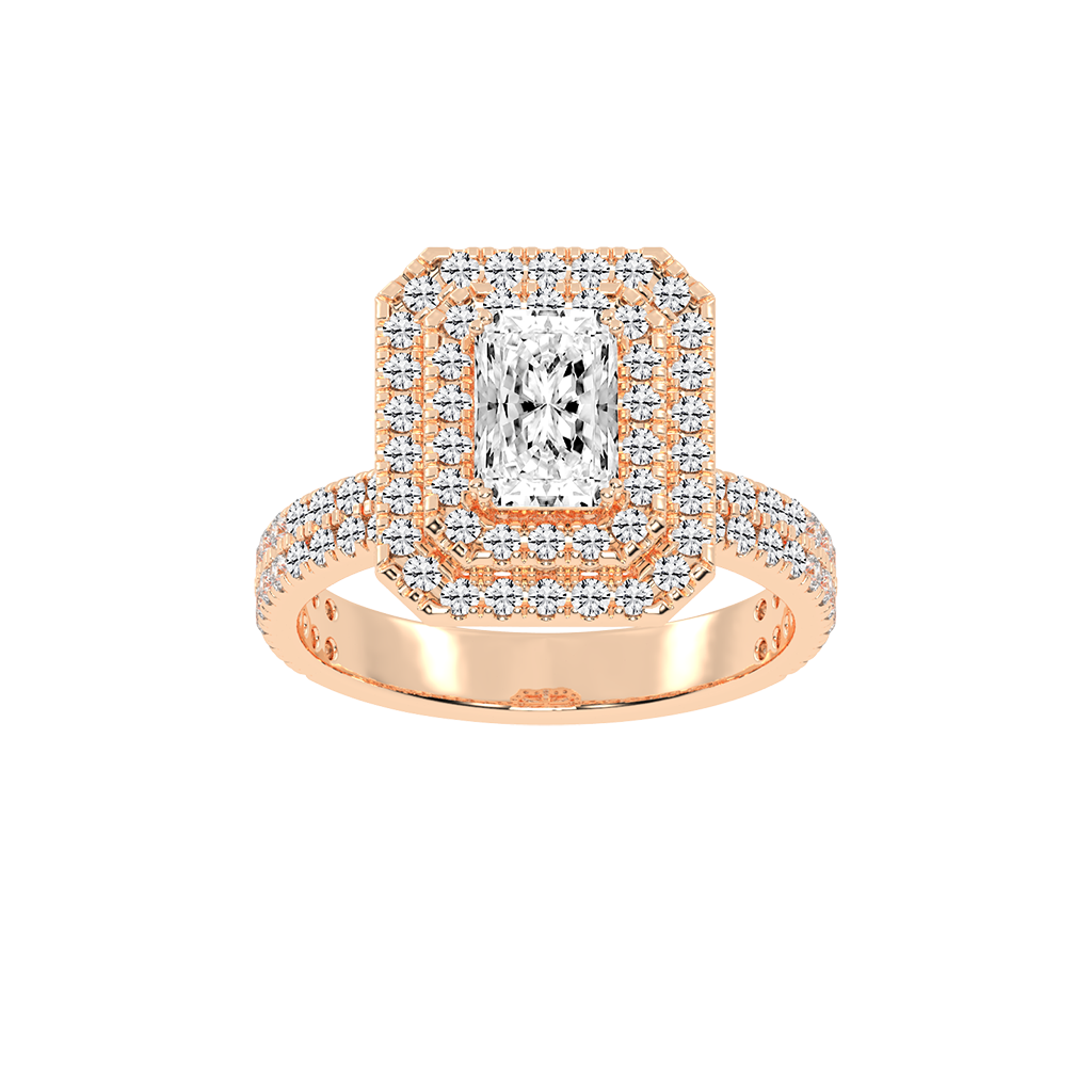 Radiant cut Pave Lab Grown Diamond Engagement Ring with vintage double halo setting