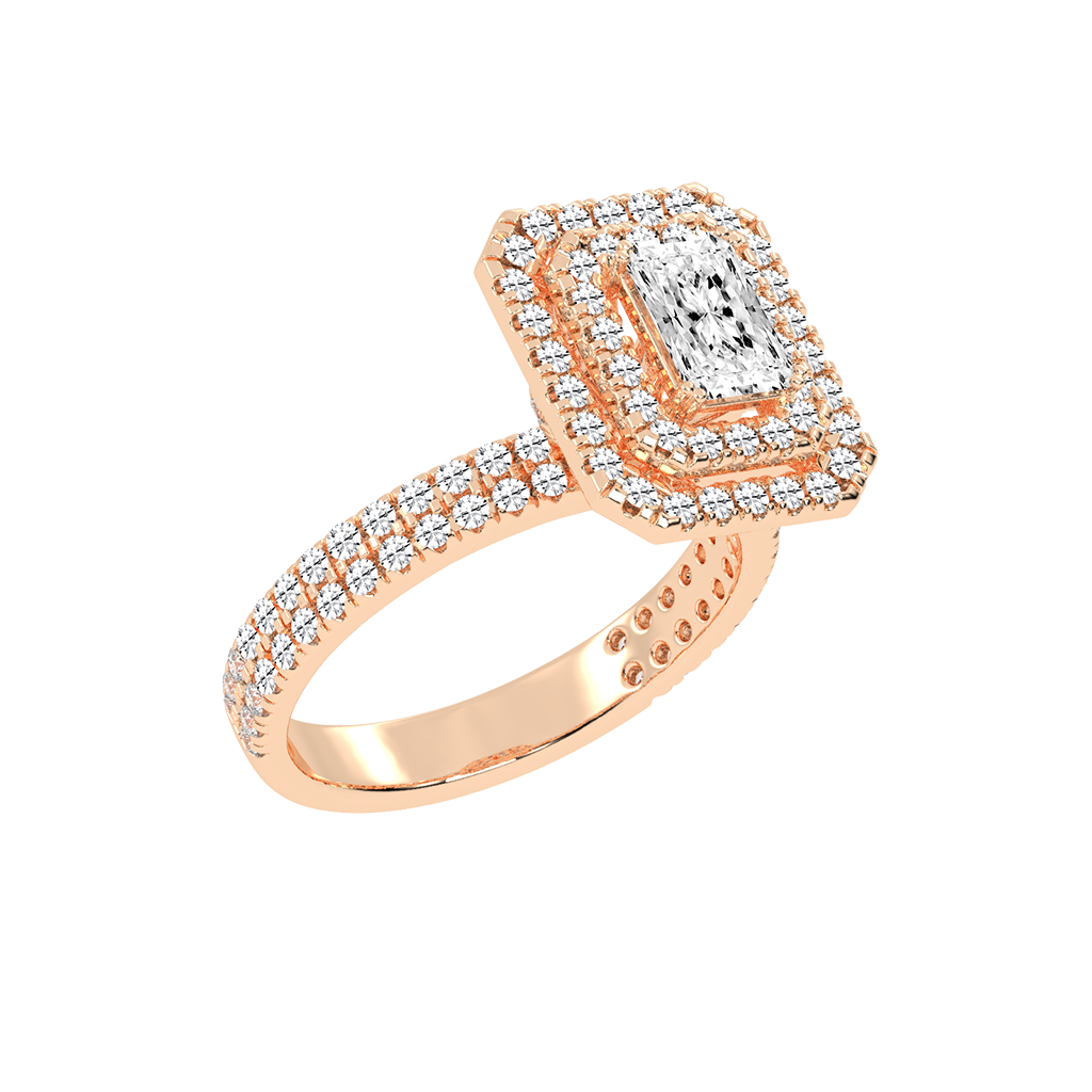 Radiant cut Pave Lab Grown Diamond Engagement Ring with vintage double halo setting