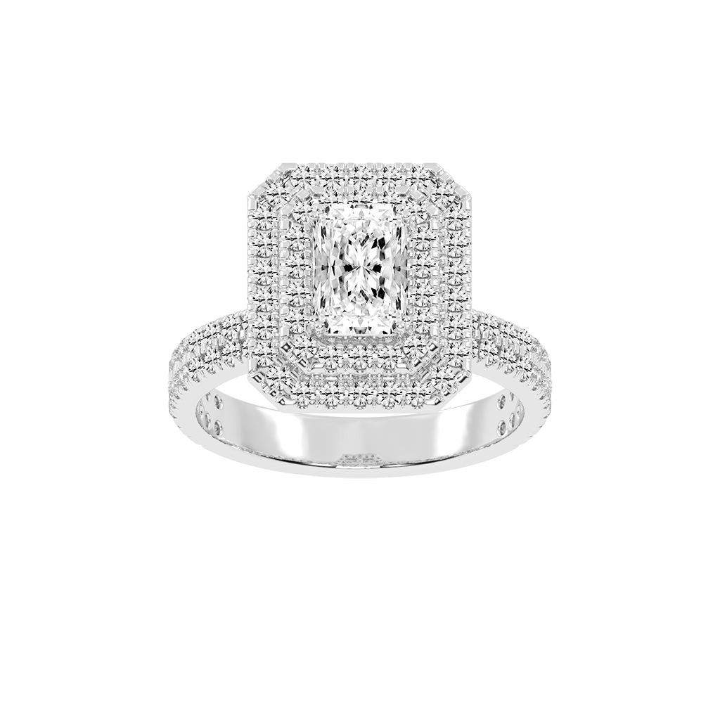 Radiant cut Pave Lab Grown Diamond Engagement Ring with vintage double halo setting