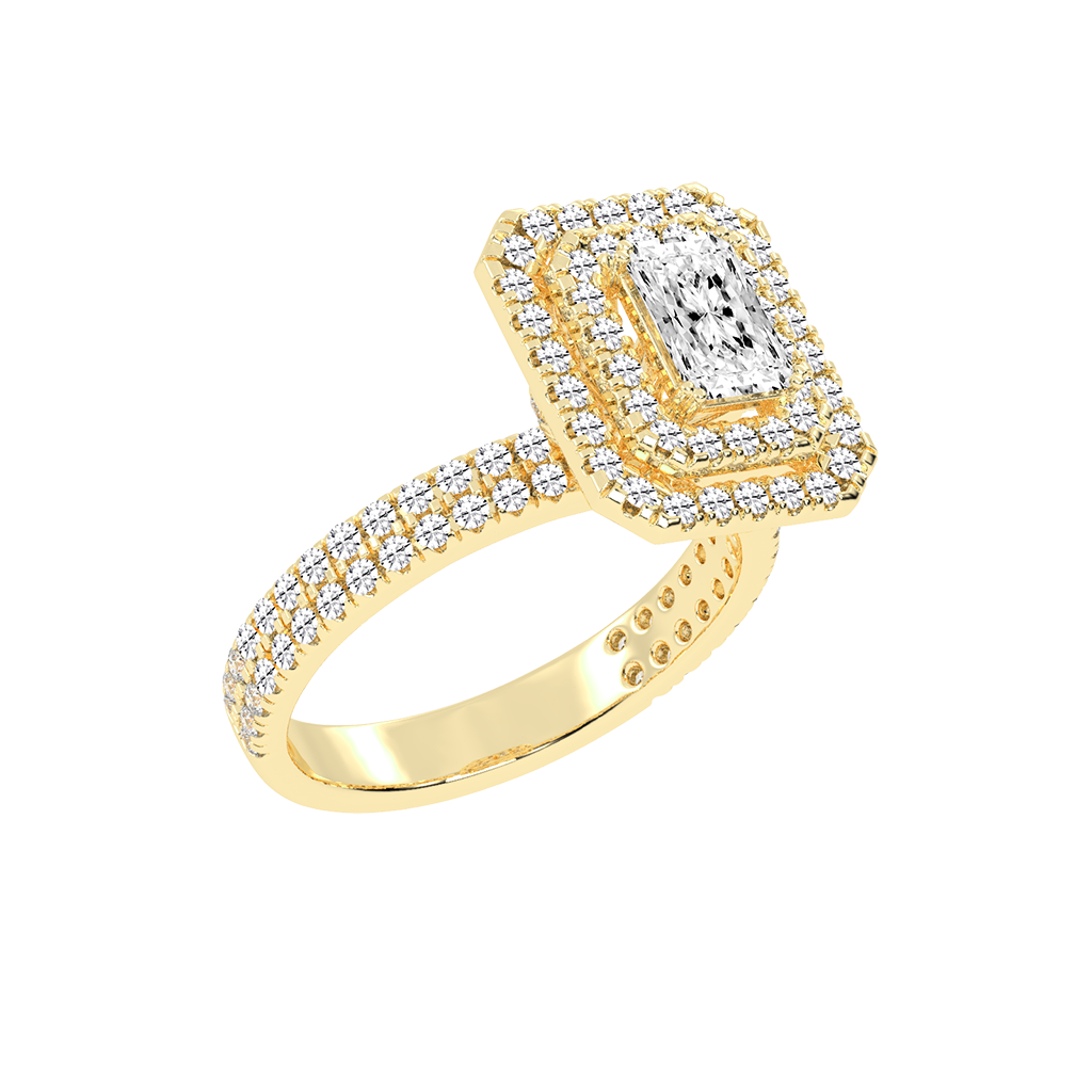 Radiant cut Pave Lab Grown Diamond Engagement Ring with vintage double halo setting