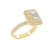 Radiant cut Pave Lab Grown Diamond Engagement Ring with vintage double halo setting