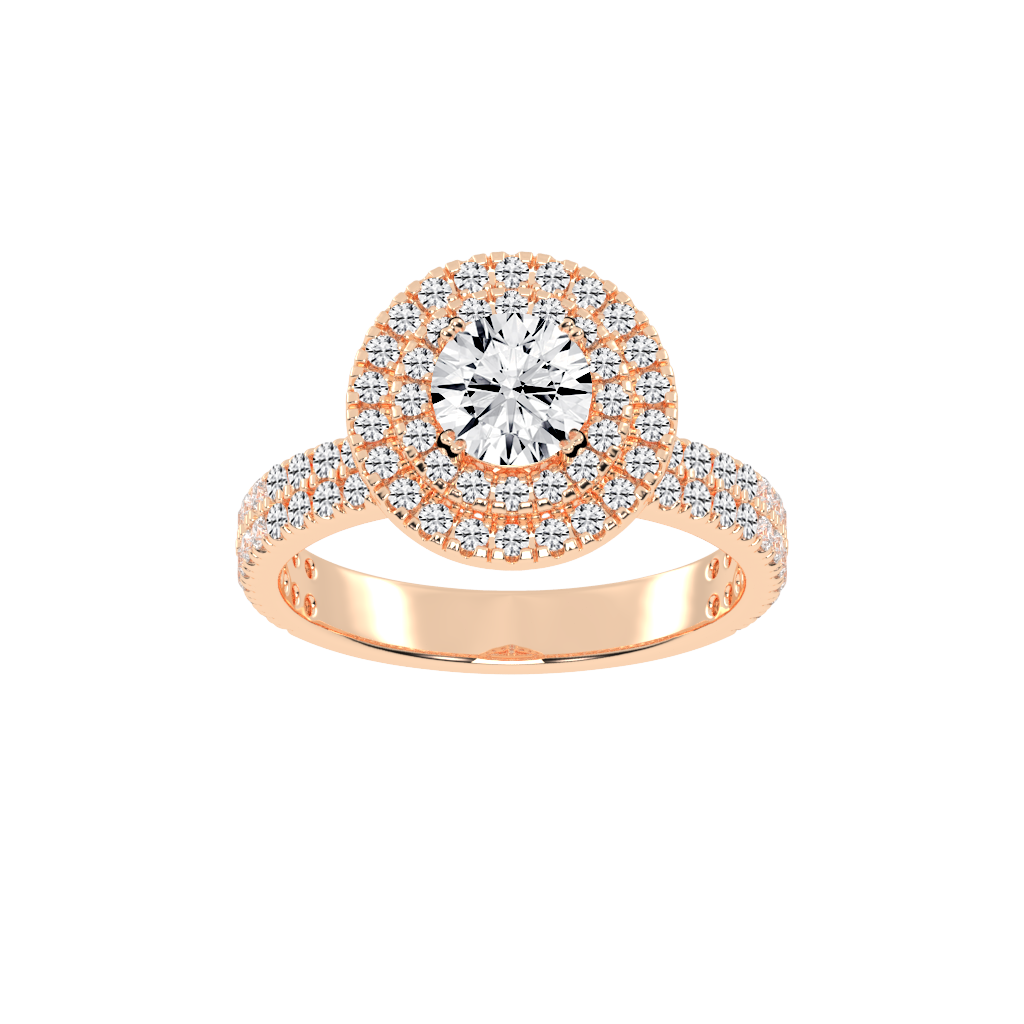 Round cut Pave Lab Grown Diamond Engagement Ring with vintage double halo setting