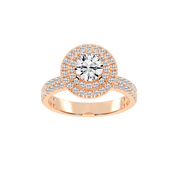 Round cut Pave Lab Grown Diamond Engagement Ring with vintage double halo setting