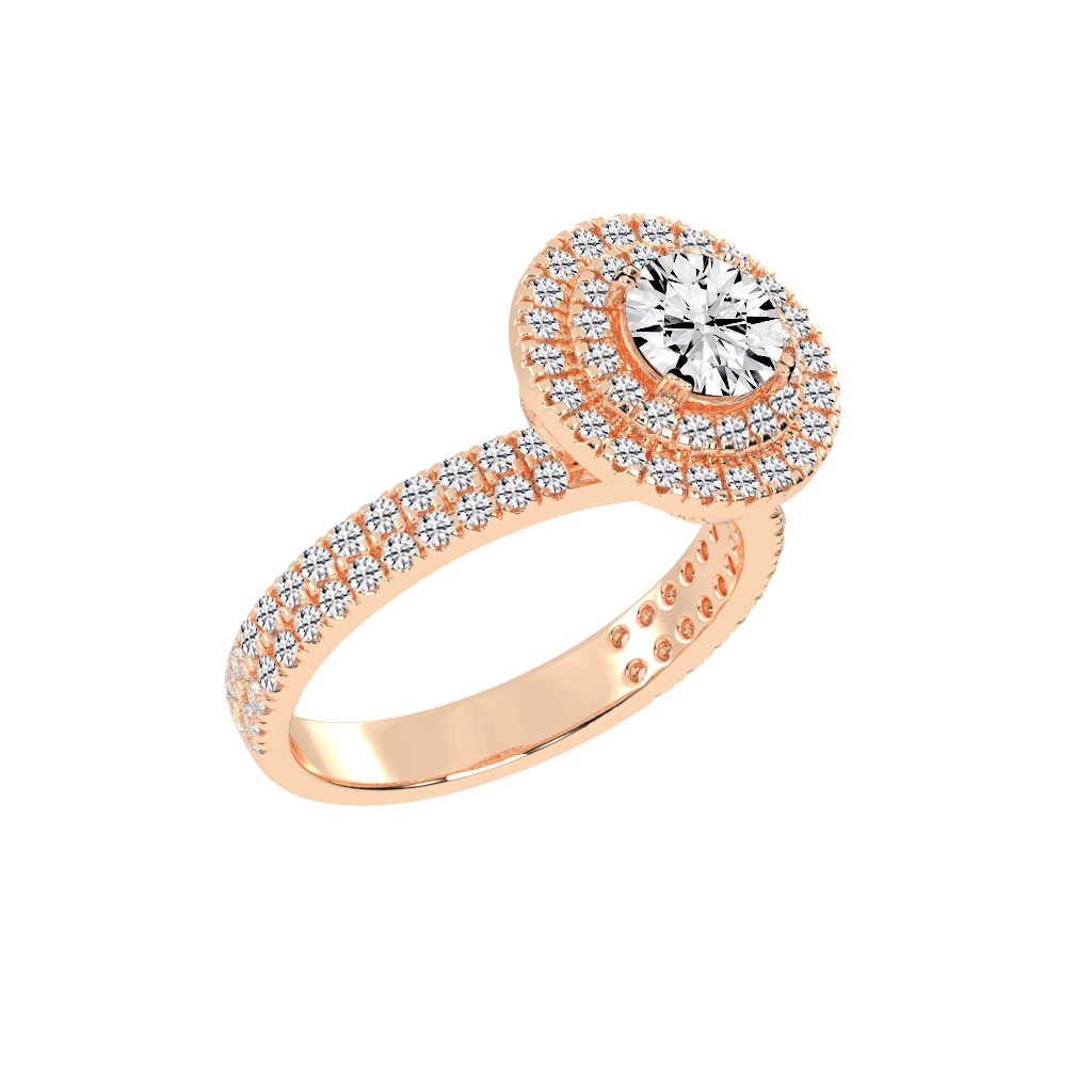 Round cut Pave Lab Grown Diamond Engagement Ring with vintage double halo setting