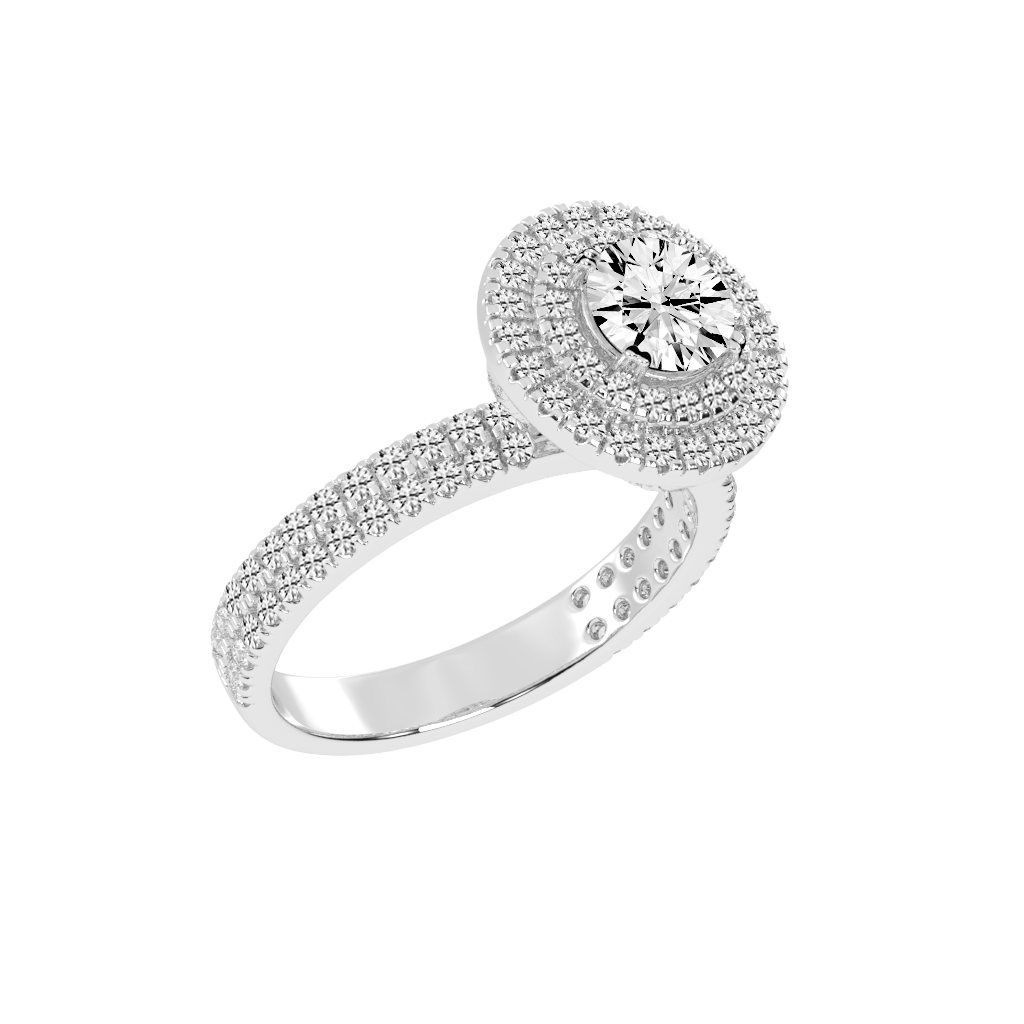 Round cut Pave Lab Grown Diamond Engagement Ring with vintage double halo setting