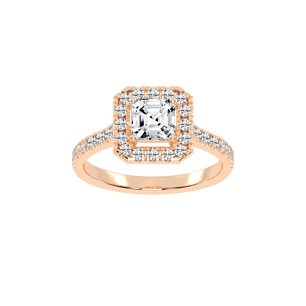 Asscher Cut Pave Setting Halo  Lab Grown Diamond Engagement Ring