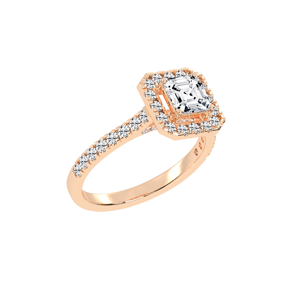 Asscher Cut Pave Setting Halo  Lab Grown Diamond Engagement Ring