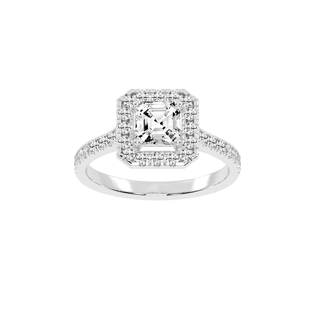 Asscher Cut Pave Setting Halo  Lab Grown Diamond Engagement Ring