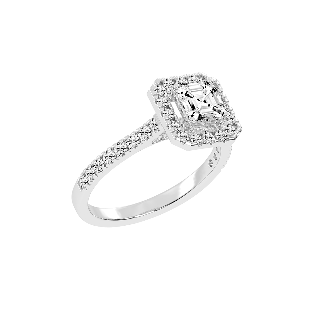 Asscher Cut Pave Setting Halo  Lab Grown Diamond Engagement Ring