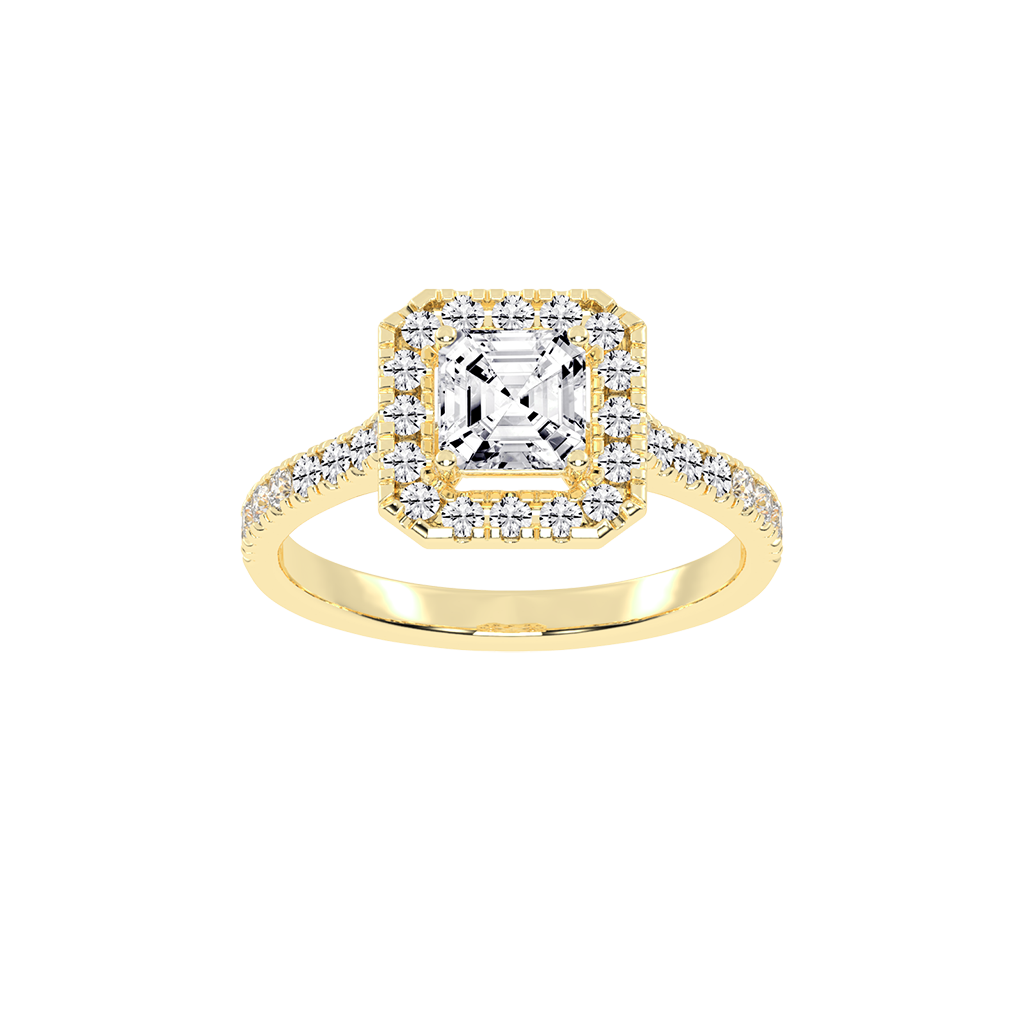 Asscher Cut Pave Setting Halo  Lab Grown Diamond Engagement Ring