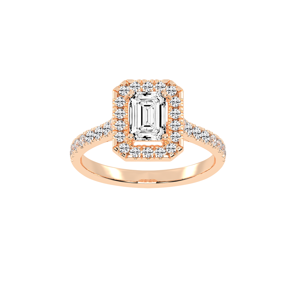 Emerald Cut Pave Setting Halo  Lab Grown Diamond Engagement Ring