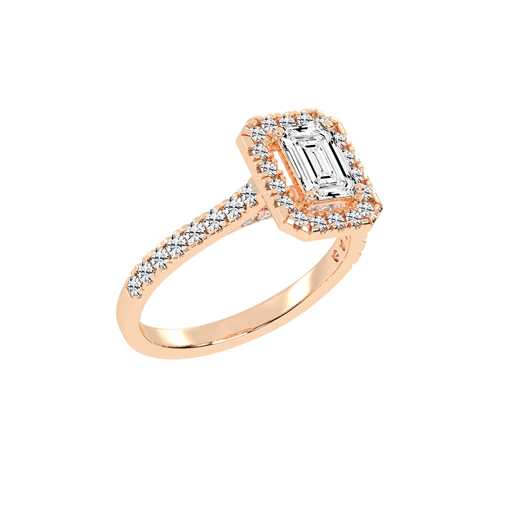 Emerald Cut Pave Setting Halo  Lab Grown Diamond Engagement Ring