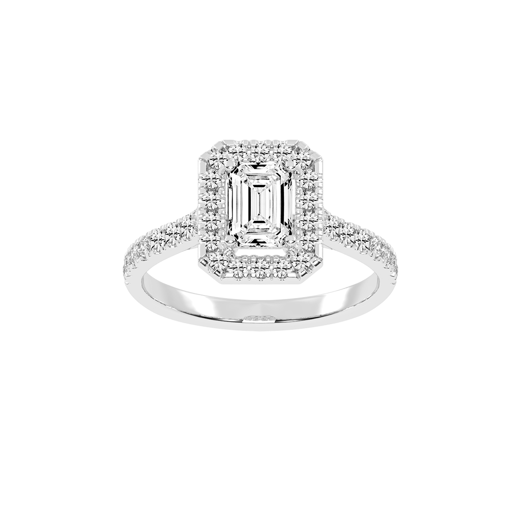 Emerald Cut Pave Setting Halo  Lab Grown Diamond Engagement Ring