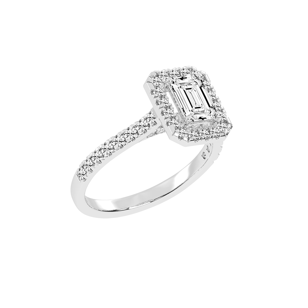 Emerald Cut Pave Setting Halo  Lab Grown Diamond Engagement Ring