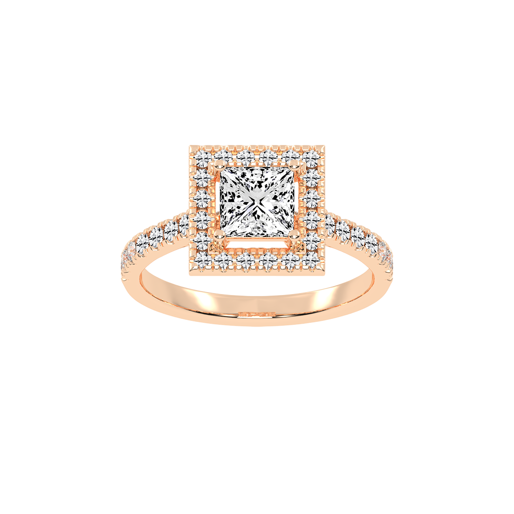 Princess Cut Pave Setting Halo  Lab Grown Diamond Engagement Ring