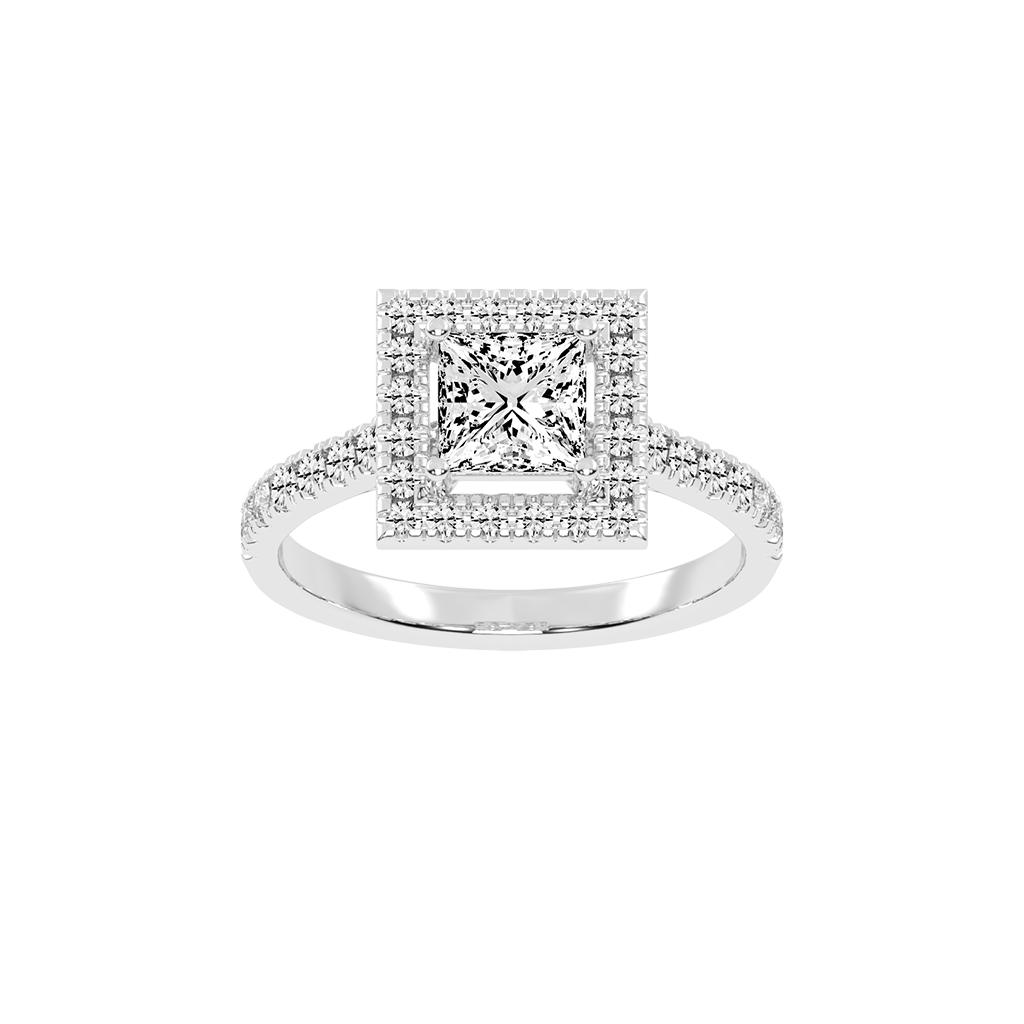 Princess Cut Pave Setting Halo  Lab Grown Diamond Engagement Ring