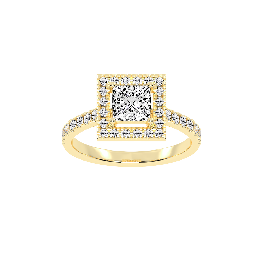 Princess Cut Pave Setting Halo  Lab Grown Diamond Engagement Ring