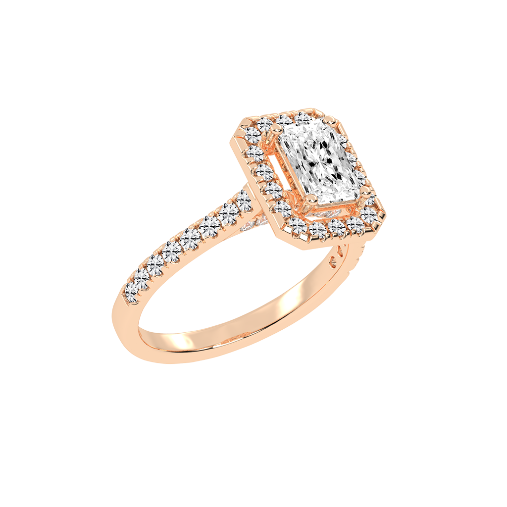 Radiant Cut Pave Setting Halo  Lab Grown Diamond Engagement Ring