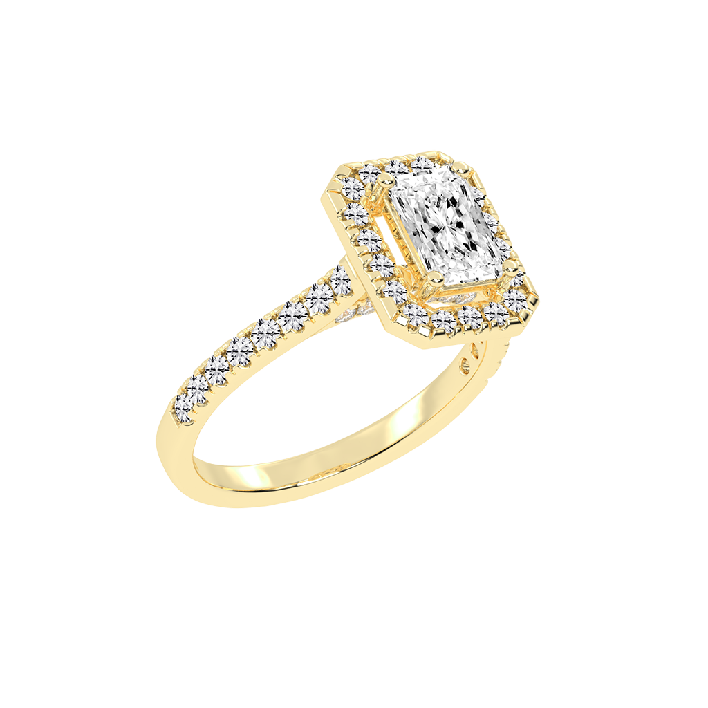 Radiant Cut Pave Setting Halo  Lab Grown Diamond Engagement Ring