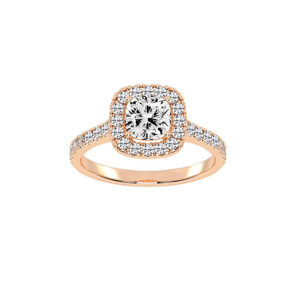 Cushion Cut Pave Setting Halo  Lab Grown Diamond Engagement Ring