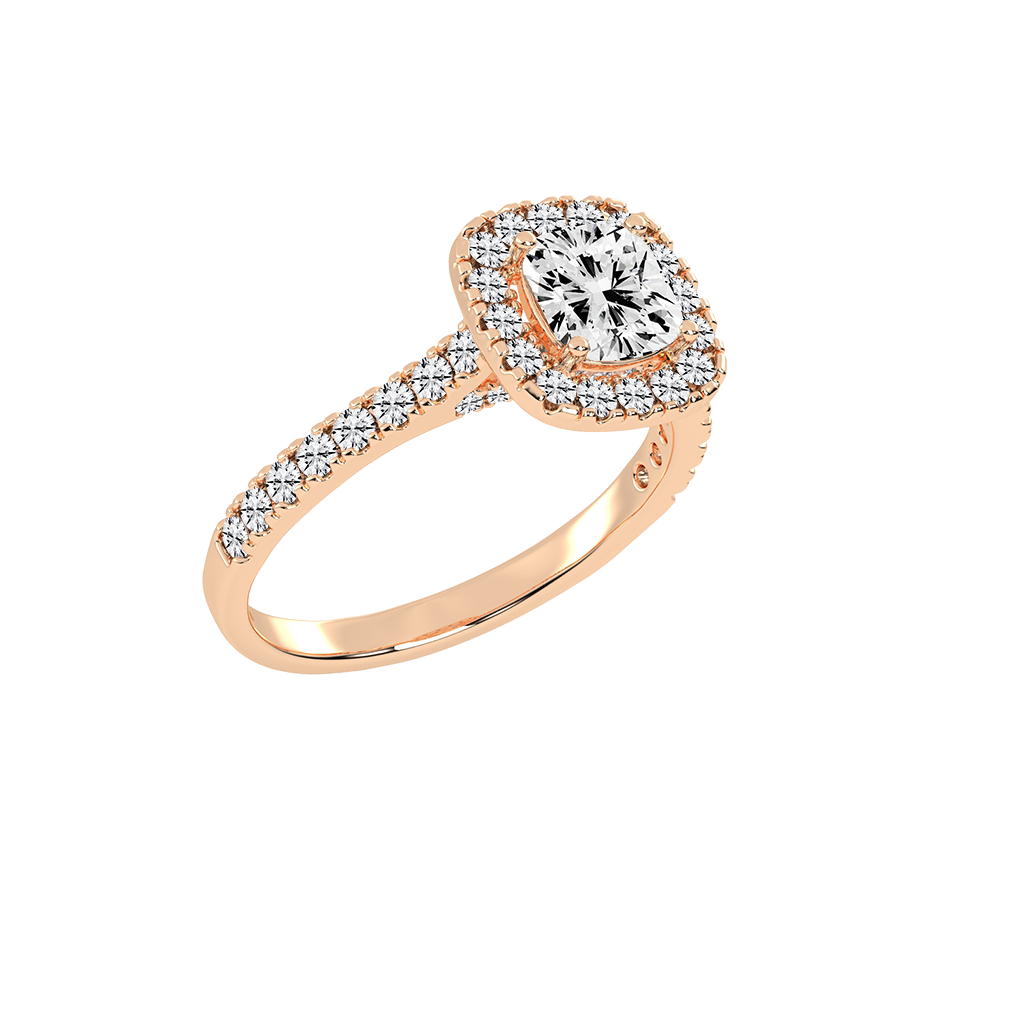 Cushion Cut Pave Setting Halo  Lab Grown Diamond Engagement Ring