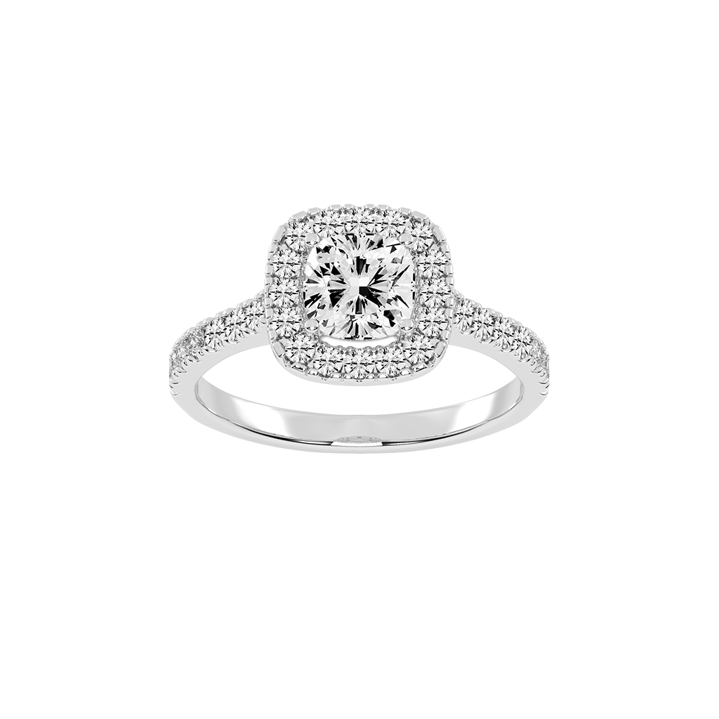 Cushion Cut Pave Setting Halo  Lab Grown Diamond Engagement Ring