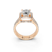 Asscher Cut Double Row Halo Lab Grown Diamond Engagement Ring with side stones