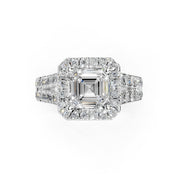 Asscher Cut Double Row Halo Lab Grown Diamond Engagement Ring with side stones