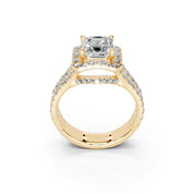 Asscher Cut Double Row Halo Lab Grown Diamond Engagement Ring with side stones