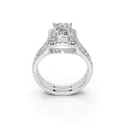 Emerald Cut Double Row Halo Lab Grown Diamond Engagement Ring with side stones