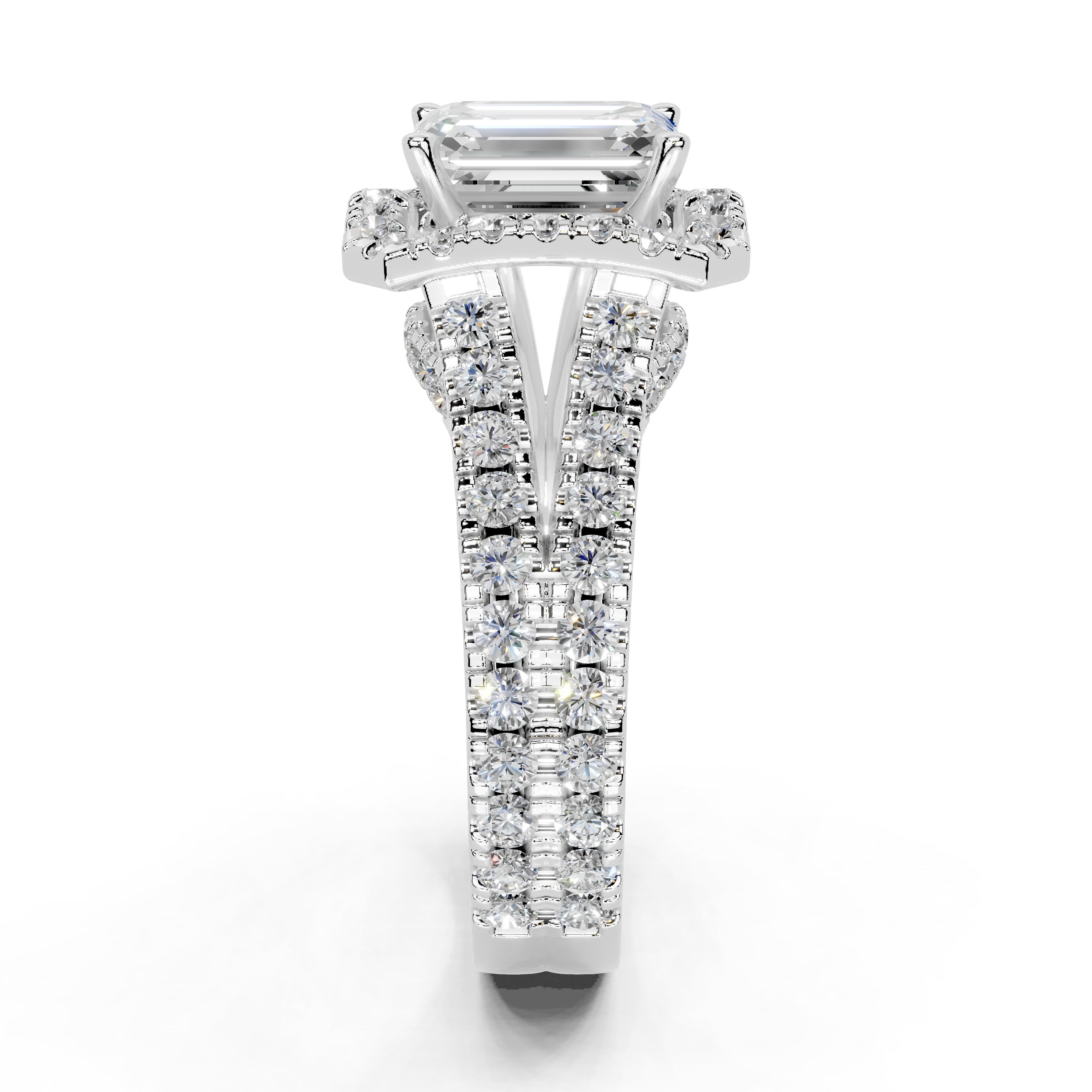 Emerald Cut Double Row Halo Lab Grown Diamond Engagement Ring with side stones