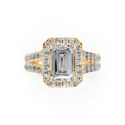 Emerald Cut Double Row Halo Lab Grown Diamond Engagement Ring with side stones